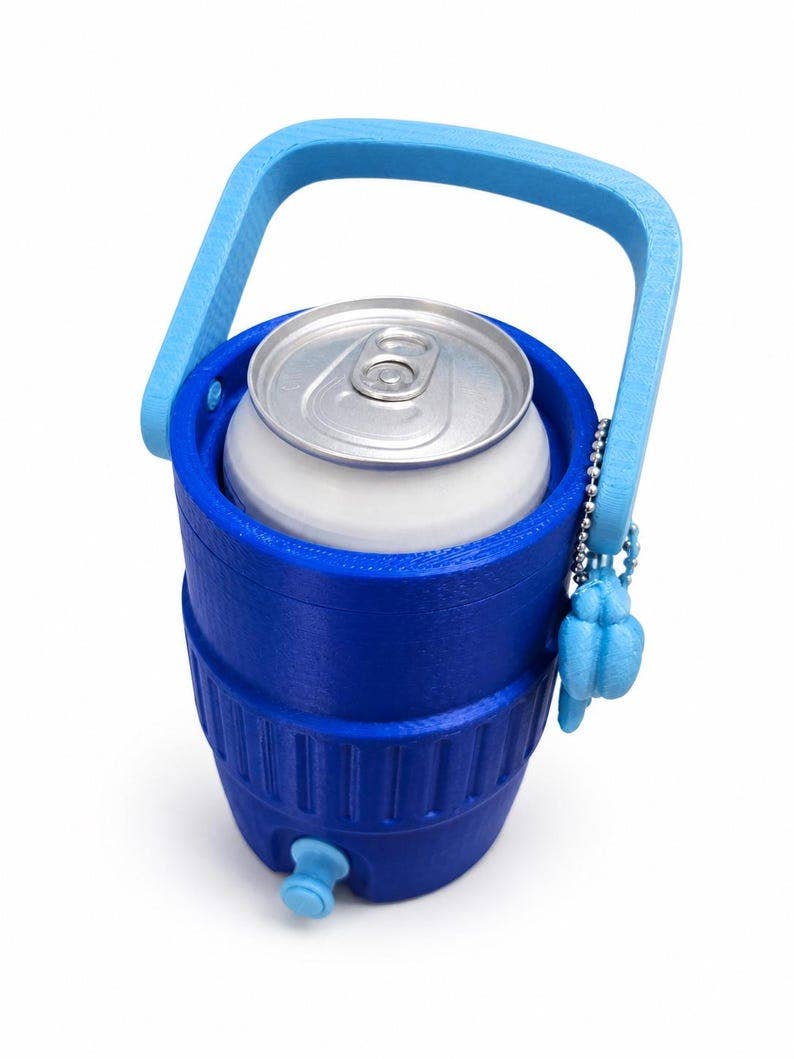 Blue Mini Drink Cooler Cup with Straw & Spout | 3D Printed Can Holder | Portable Mini Jug Tumbler | Cute Desk Cup | Unique Gift Idea