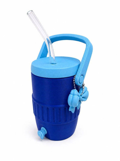 Blue Mini Drink Cooler Cup with Straw & Spout | 3D Printed Can Holder | Portable Mini Jug Tumbler | Cute Desk Cup | Unique Gift Idea