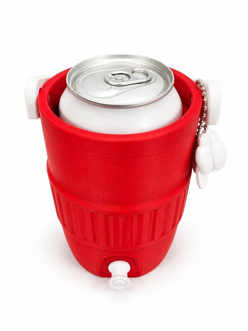 Red and White Mini Drink Dispenser Cup Holder with Spigot | 3D Printed Soda Can Holder | Cute Kawaii Bow Charm Tumbler