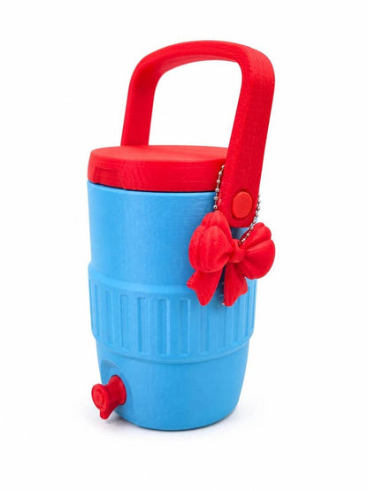 Blue and Red 12 oz Can Cooler with Handle | 3D Printed Drink Holder with Spout | Cute Bow Cup Holder | Portable Beverage Cooler