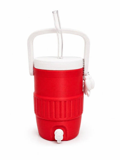 Red and White Mini Drink Dispenser Cup Holder with Spigot | 3D Printed Soda Can Holder | Cute Kawaii Bow Charm Tumbler