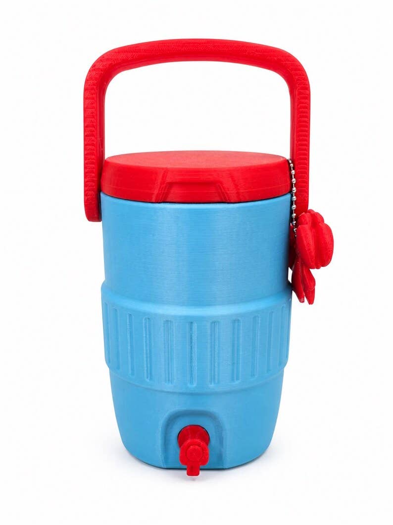 Blue and Red 12 oz Can Cooler with Handle | 3D Printed Drink Holder with Spout | Cute Bow Cup Holder | Portable Beverage Cooler
