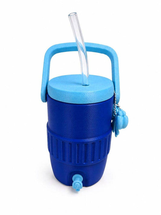 Blue Mini Drink Cooler Cup with Straw & Spout | 3D Printed Can Holder | Portable Mini Jug Tumbler | Cute Desk Cup | Unique Gift Idea